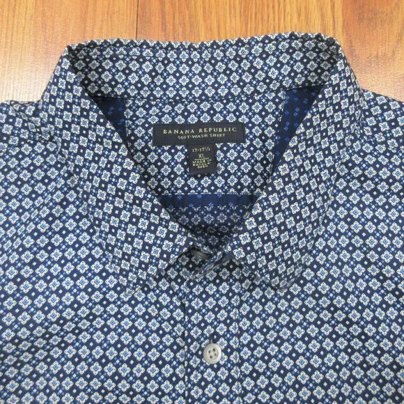 BANANA REPUBLIC REGULAR FIT SHIRT 100% COTTON POINT COLLAR NAVY X-LARGE, XL - Picture 3 of 4